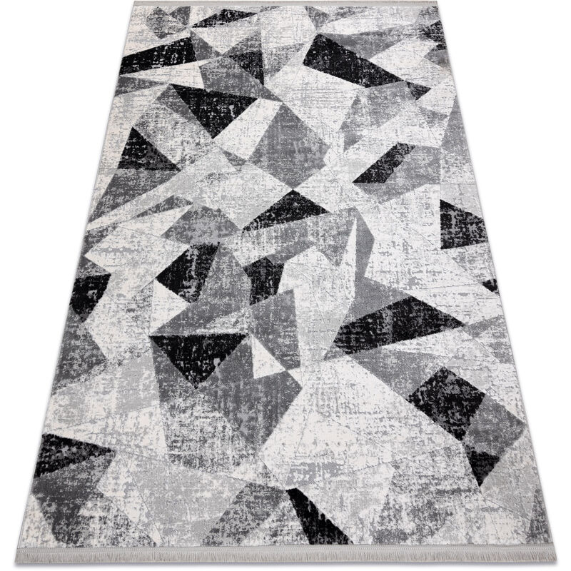 Image of Tappeto tuls strutturale, frange 51211 moderno Geometrico antracite grey 120x170 cm