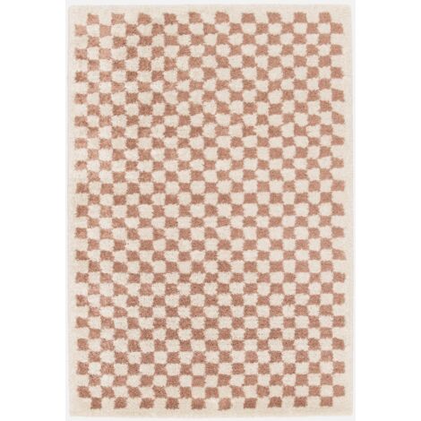 Tappeto vintage a scacchiera rosa e crema
