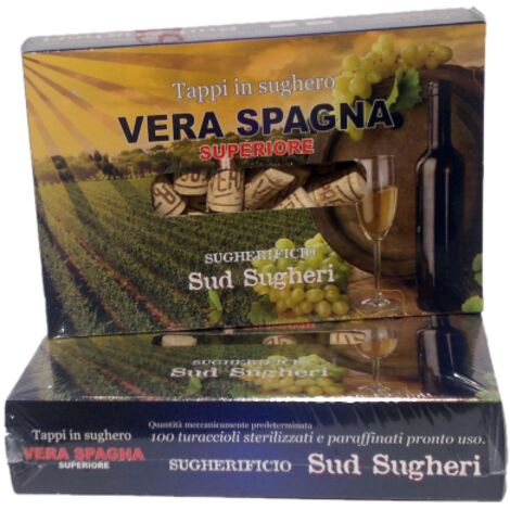 Tappi in sughero Spagna sterilizzati e paraffinati lunghezza 40 mm diametro 24 mm confezione 100 pezzi per vino