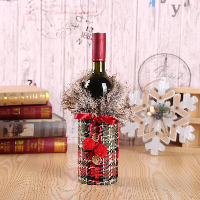 Image of Tappi per vino natalizi, sacchetti per bottiglie di vino natalizi, decorazioni per la tavola di Natale, tappi per vino natalizi (plaid rosso)