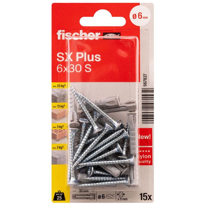 Blister tassello+viu Fischer sx 6x30 sk nv 15uds viu 40mm 90893