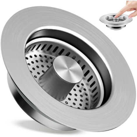Tappo di scarico e filtro 3 in 1 per lavello da cucina, in acciaio inox 304 con cestello filtro rimovibile, compatibile con la maggior parte degli scarichi standard americani da 3-1/2 pollici (argento