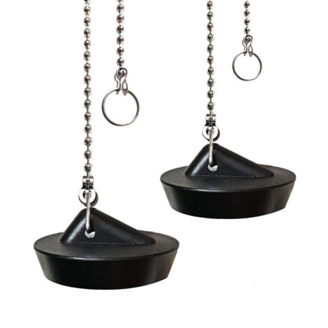 Tappo di scarico in gomma da 2 pezzi con catena da 40 cm, tappi di scarico per lavandino, vasca da bagno, cucina, bagno, (45 mm, nero)