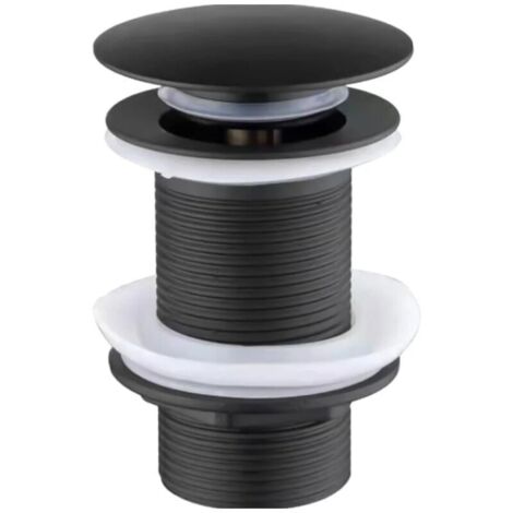 Tappo di scarico per lavello premium nero opaco con chiusura a scatto, in lega di ottone e zinco, anti-trabocco, installazione senza attrezzi, guarnizione in silicone.