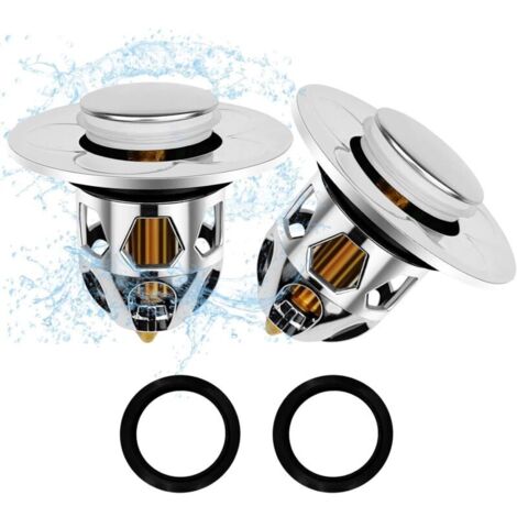 Tappo di scarico universale per lavabo (2 pezzi), Ø 34-40 mm, con 2 guarnizioni per vasca, per un drenaggio più rapido e senza ostruzioni, per bagno, cucina, lavabo.