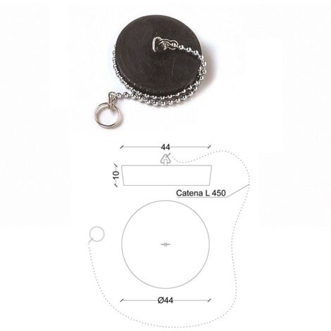 Tappo in gomma nera d.44 con catena L.450 mm 410600GN44