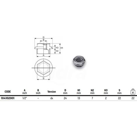 Tappo in ottone cromato serie 1/2” con flangia ø 28 filetto con tenuta o-ring 104102001