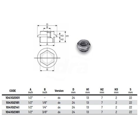 Tappo in ottone cromato serie 1/2" con flangia ø 28 filetto con tenuta o-ring - Misura ø1/2" x 3/8" DX 104102381