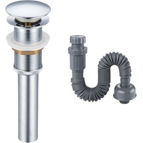 Tappo per lavabo a scomparsa senza troppo pieno, tappo per lavabo in ottone, con tubo di scarico