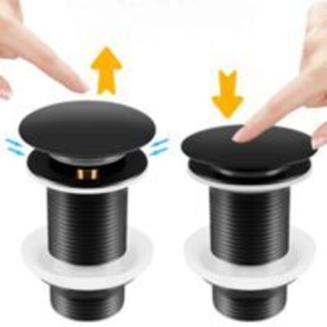 Tappo per lavandino nero senza troppopieno, tappo universale per lavandino nero a scomparsa, tappo di scarico senza troppopieno, tappo a scomparsa automatico per lavandino da appoggio