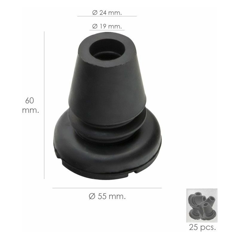 Tubo stecca in gomma nera ø 19 mm./Base ø 55 mm. Sacchetto tipo soffietto 25 unità