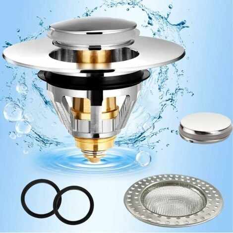 DK Tappo per vasca da bagno, filtro di scarico per lavandino, universale, 5 pezzi, Click Clac, scarico per lavandino con filtro di scarico per lavello, cucina, bagno, vasca da bagno, tappo a cerniera (34