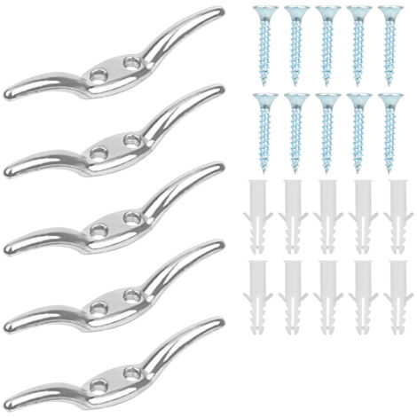 Taquet Bateau, D'amarrage Crochet de Corde de Mât Inoxydable, ArgentéCrochet de Taquet de Cordage Aveugle avec vis Bouchons en Plastique pour Corde de Stores Yacht Dock Pont Base (5 Pièces)