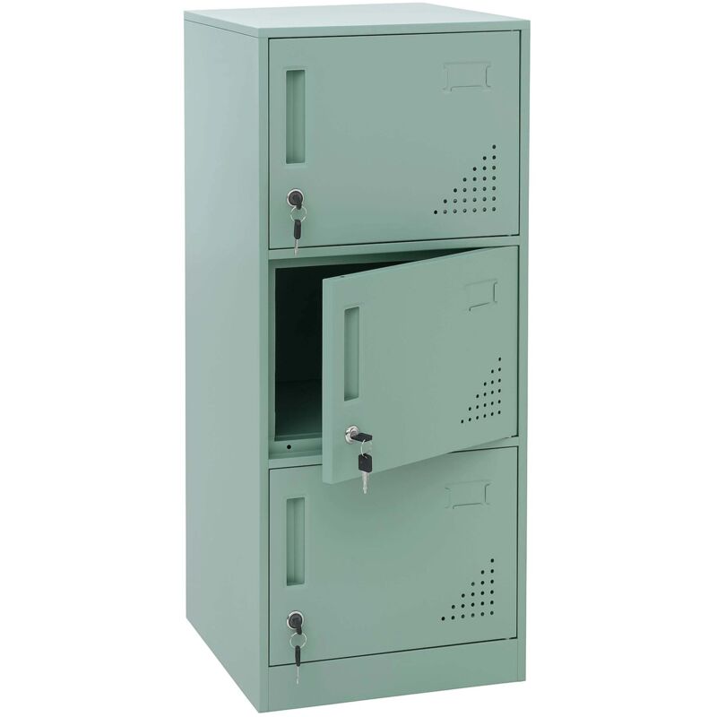 Taquilla con 3 puertas con cerradura 90x38x45 cm chapa de acero laminada en frío de 0,5 mm verde menta 040008941