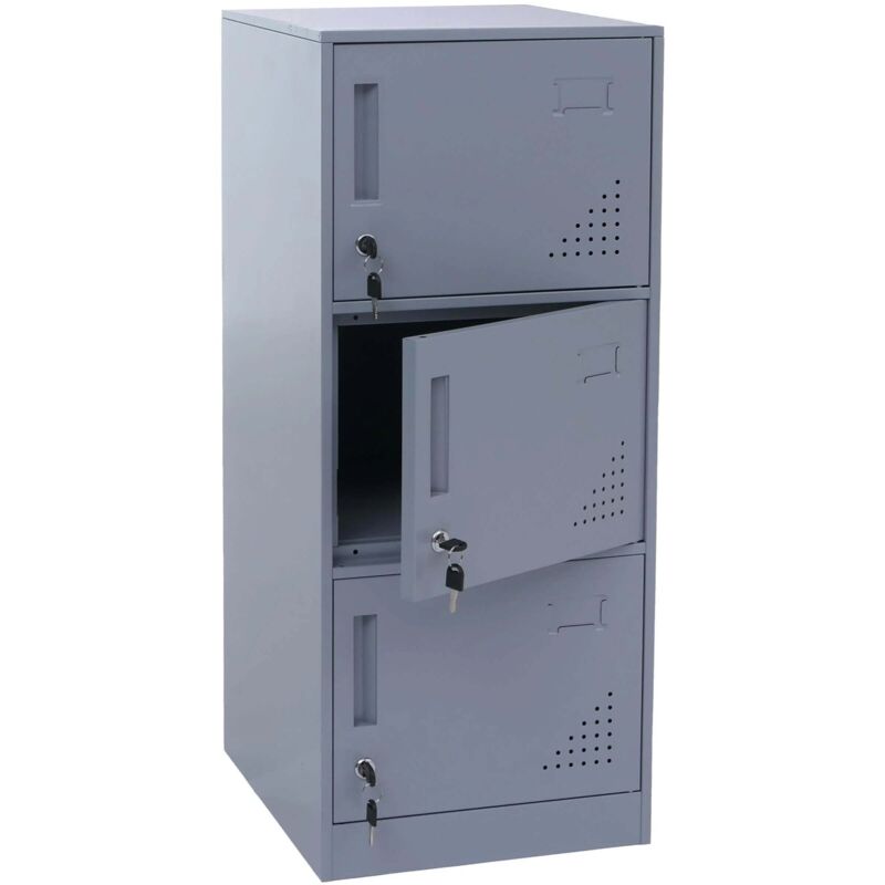 Taquilla metálica de 3 puertas con cerradura con llave portaetiquetas y ventilación 90x38x45 cm acero laminado en frío gris 040008943