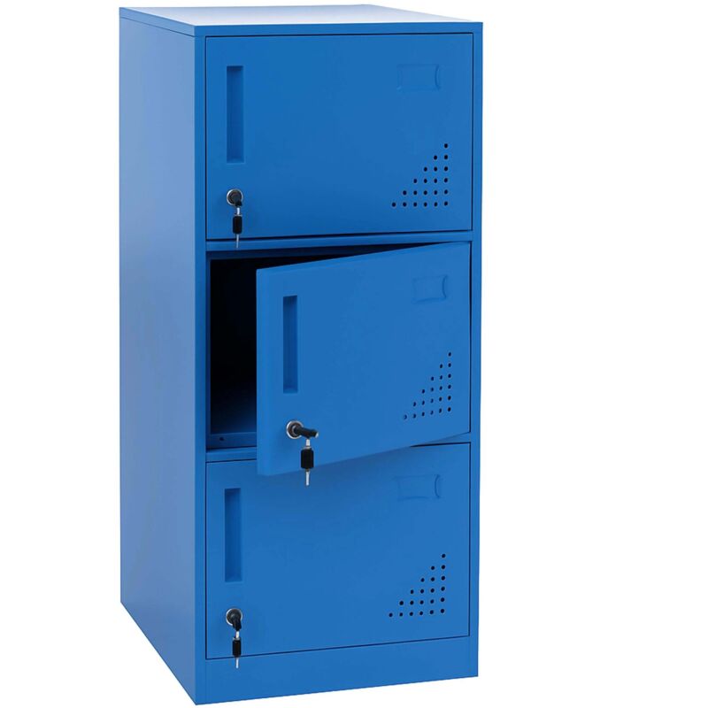 Taquilla metálica de 3 puertas con llave portaetiquetas y ventilación 90x38x45 cm acero laminado en frío azul 040008940