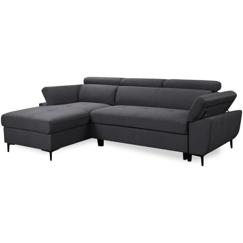 Mobilier Deco - tara - Canapé d'angle convertible avec coffre en tissu gris - Angle gauche