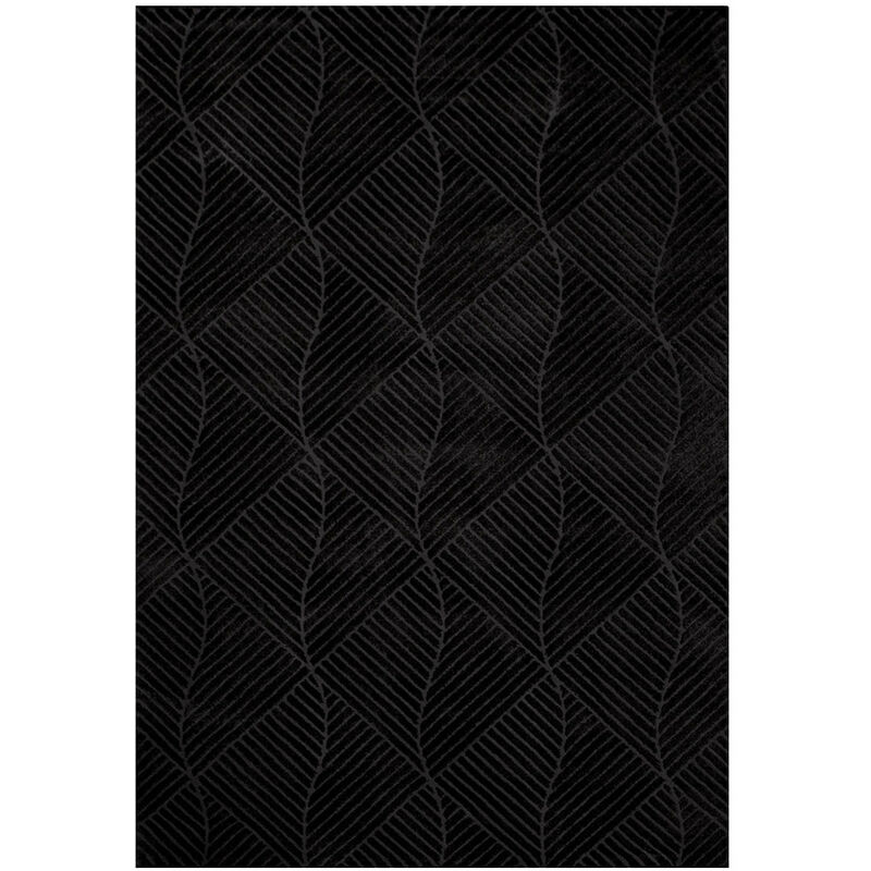 TARA - Tapis de salon à relief Géométrique couleur uni noir 160x230cm
