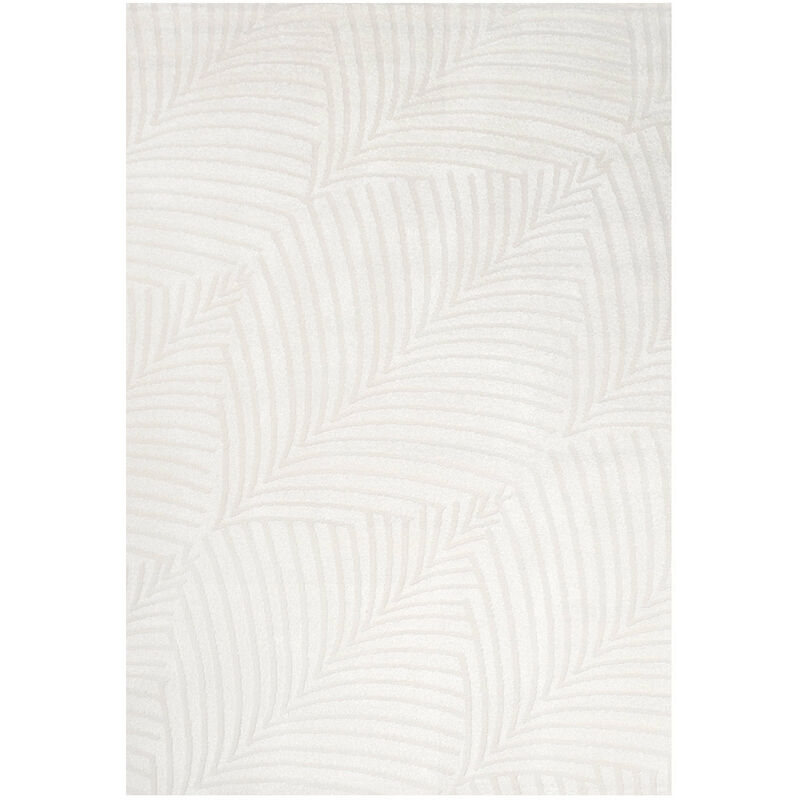 Tapis de salon à relief Palmier couleur uni Blanc 80x300cm - Tara