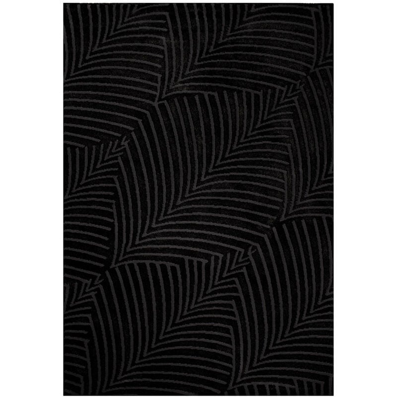 Tara - Tapis de salon à relief Palmier couleur uni noir 80x150cm
