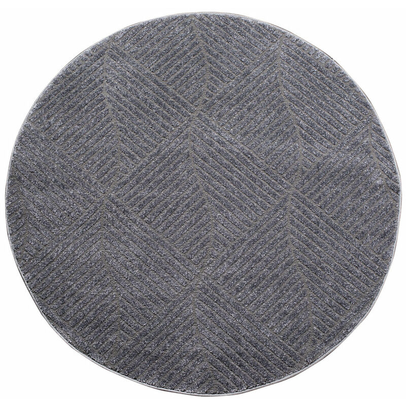Tara - Tapis rond à relief Géométrique couleur uni gris 120x120cm