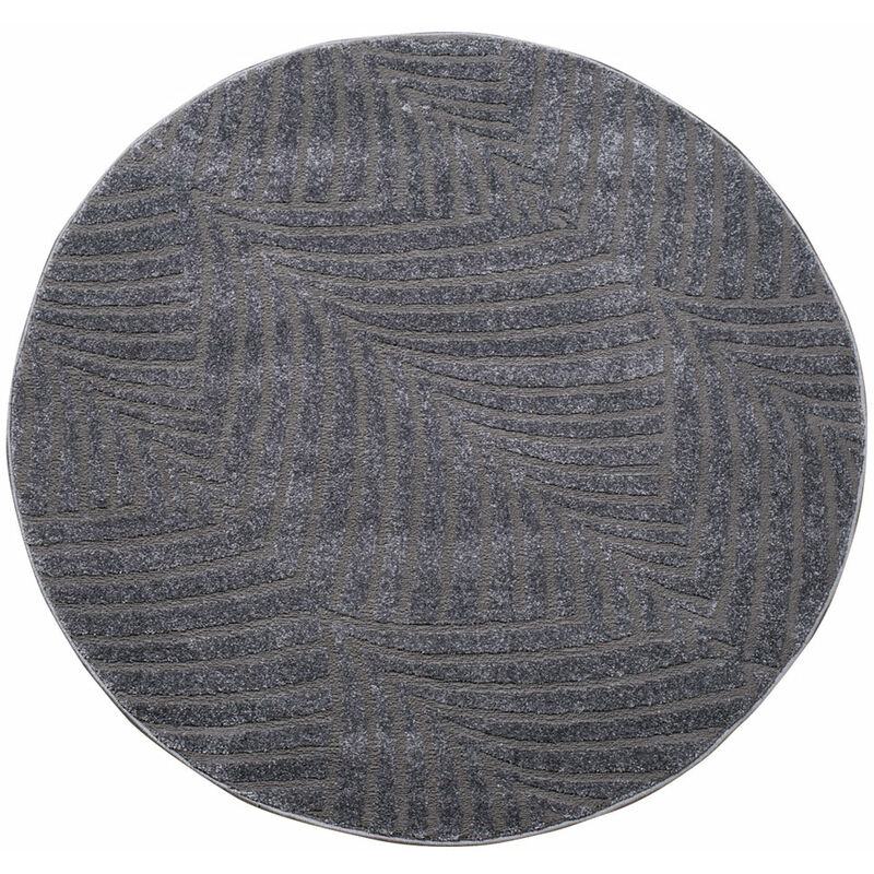 Tara - Tapis rond à relief Palmier couleur uni gris 200x200cm