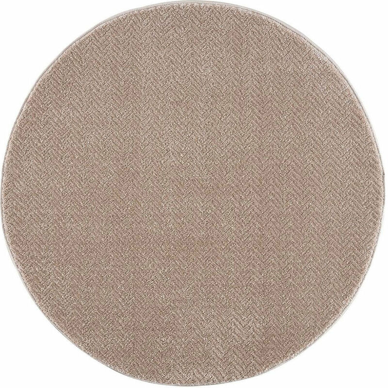 Tara - Tapis Rond Uni Motifs Relief Chevrons (Beige - 160x160cm)