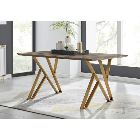 Taranto Oak Effect Gold Leg 6 Seat Dining Table