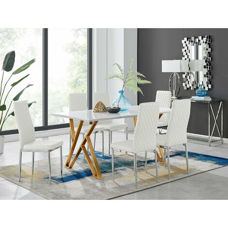 Taranto White High Gloss Dining Table and 6 Milan Chairs