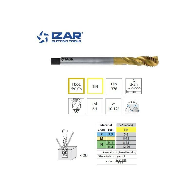 Taraud hélicoïdal machine Izar HSSE5%co TIN pour inox, métrique de M8 à M24 M10