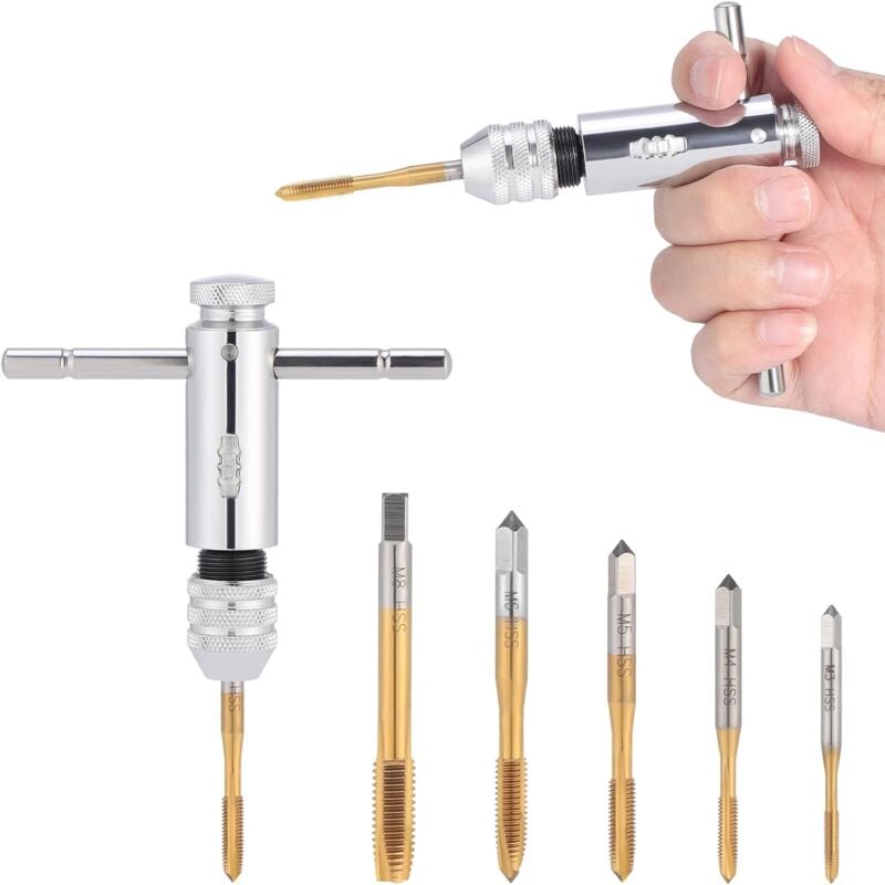 Gotrays - Tarauds à main M3 M4 M5 M6 M8 Taraud à Filetage Métrique Clé à Taraud Réglable Clé pour Porte-taraud à Poignée en t