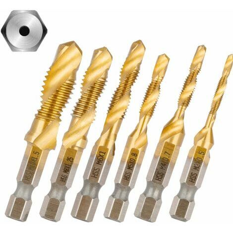 Tarauds combinés, 6 vis 1/4 '' HSS M3-M10, fraises à queue hexagonale, outils, jeu de perceuses, tarauds de machine.Utilisé pour le bois, le plastique, l'aluminium fin, le métal dur