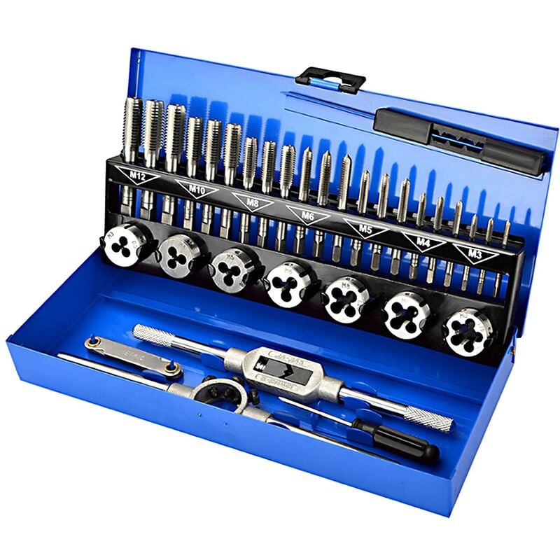 Beijiyi - Tarauds et Filières en Alliage d'acier 32 pièces - Filetage métrique - Outils de coupe - Kit de filetage avec étui de rangement