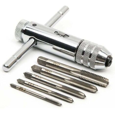 Tarauds manuels, tarauds métriques, tarauds et filières, tarauds M3, M4, M5, M6 et M8, tarauds avec porte-taraud à cliquet commutable