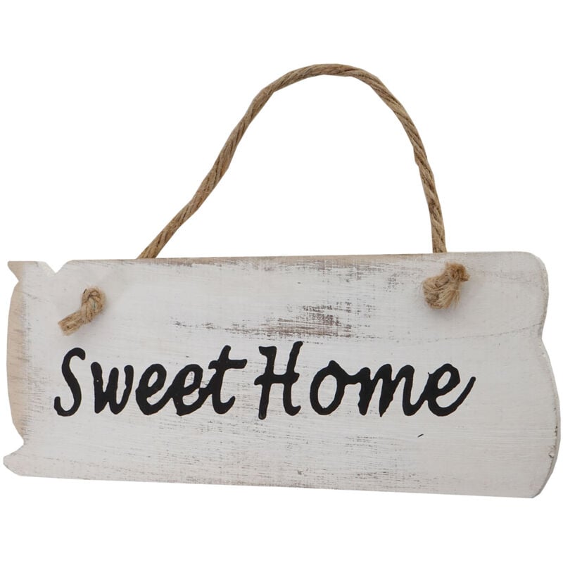 Image of Targa cartello pensile decorativa shabby vintage legno paulonia 25x10cm Sweet Home - white