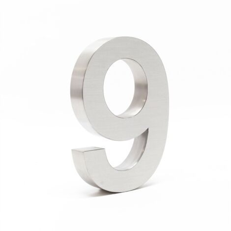 Targa civica "9" acciaio inox 20 cm materiale di montaggio arial 3D 160001433