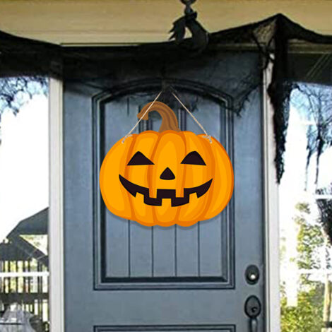 Targa da parete per porta, zucca di Halloween in legno da appendere alla porta d'ingresso, decorazione per porta, targa da parete di Halloween per la decorazione delle pareti esterne della casa