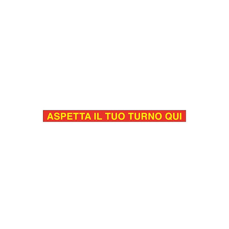 Image of Targa segnaletica covid adesiva aspetta turno qui vinile cm 100x7