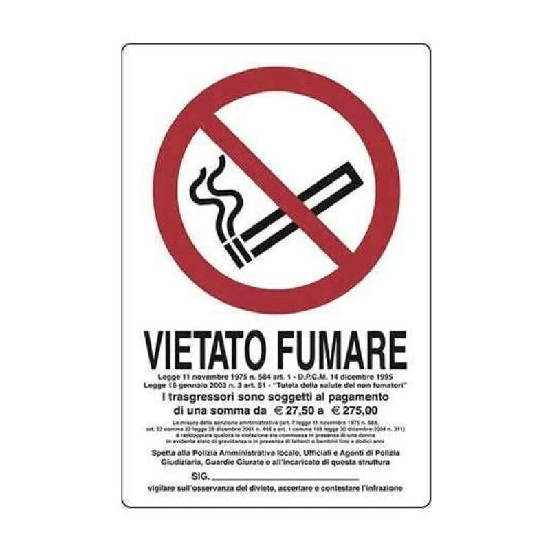 Image of Pubblicentro - cartello in plastica vietato fumare con legge 300X200MM