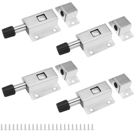 Targette de Porte Inoxydable Automatique, 4 Pièces Targette à Ressort Coulissant, Loquet Porte Petit Avec Vis, Barrel Bolt Convient pour Stores, Portes de Jardin, Placards