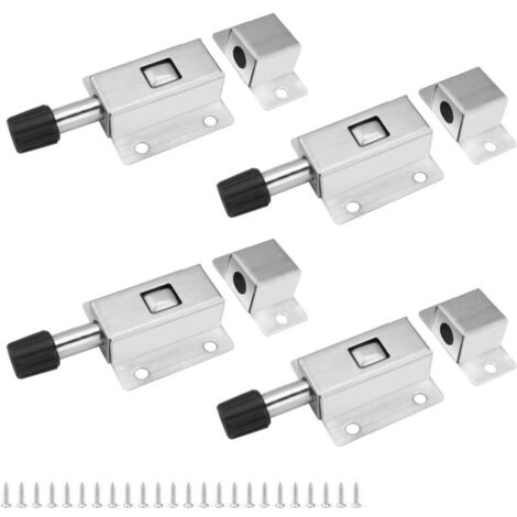 Targette de Porte Inoxydable Automatique, 4 Pièces Targette à Ressort Coulissant, Loquet Porte Petit Avec Vis, Barrel Bolt Convient pour Stores, Portes de Jardin, Placards
