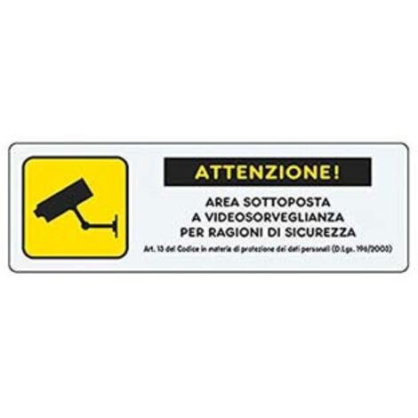 TARGHETTA ADESIVA AREA VIDEOSORVEGLIATA CON NORMATIVA- - cm.15X5h. - 10 pezzi