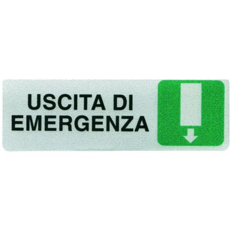 Targhetta adesiva uscita di emergenza freccia in giù - 15x5 cm - 10 pz