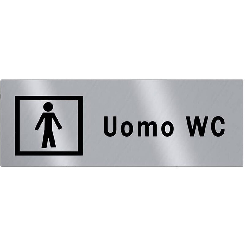 Image of Targhetta da Bagno Toilette Uomo WC Targa Adesiva Alluminio segnaletica Servizi igienici Ristorante Bar Ufficio