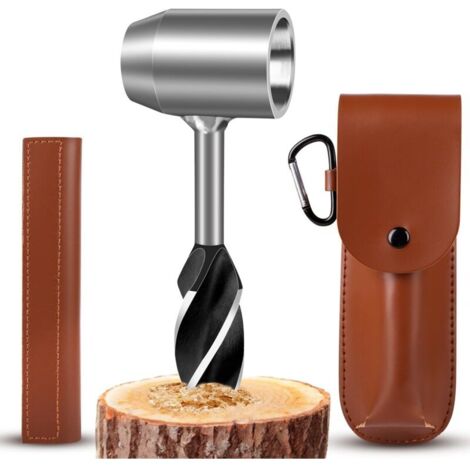 Tarière Manuelle Set, Foret à Main pour le Travail du Bois Acier au Tungstène, Bushcraft, Hache de Survie, Bushcraft Materiel, Screw Bushcraft Perceuse avec Etui en Cuir for Outdoor