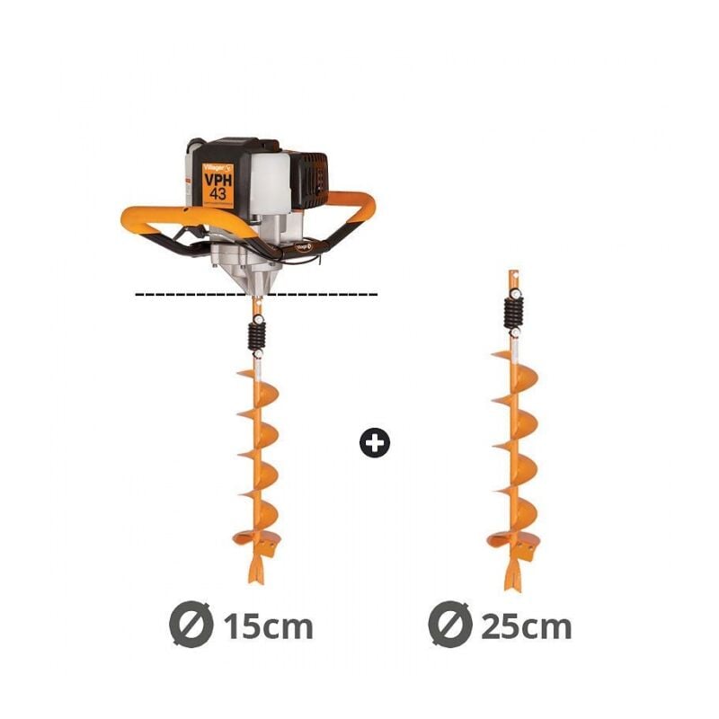 Villager - Tarière motorisée 43cc 2 temps vph 43 avec vrilles 15 et 25cm