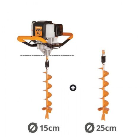 Tarière motorisée 43cc 2 temps Villager VPH 43 avec vrilles 15 et 25cm