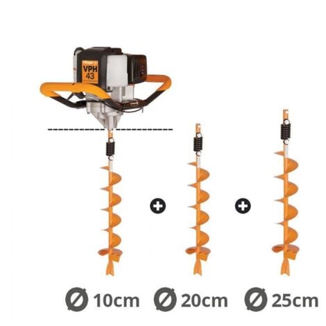 Tarière thermique 43cc 2 temps Villager VPH 43 avec vrilles 10 20 et 25cm