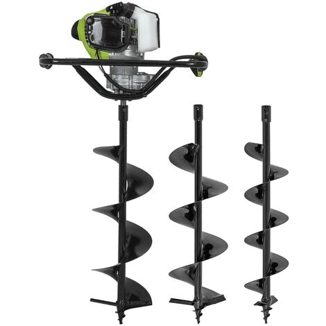 Tarière thermique à essence 43cm³ Moteur 1.6CV + 3 Forets Acier 100/150/200mm Longueur 730mm VITO
