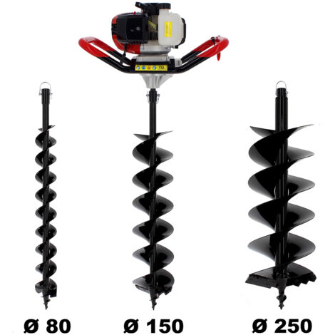 Tarière thermique SEMI-PROFESSIONNELLE 62 cm3 + lot de 3 mèches (80, 150 et 250 mm)